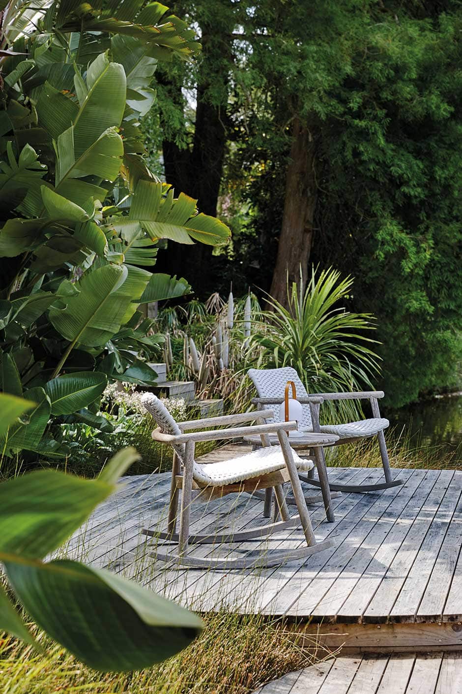 Lilypad decks designed by Kirsten Sach are a whimsical highlight of this garden